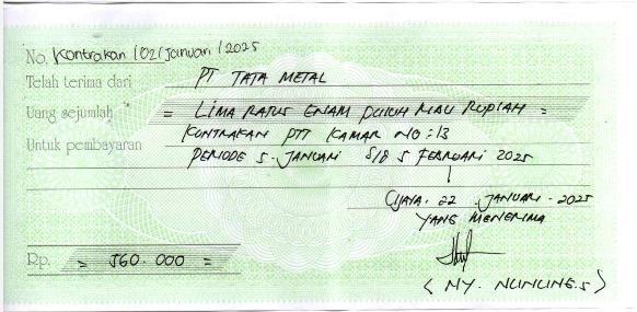 TML - Penyediaan Kontrakan Tukang Kamar 2 Oleh Bu Nunung Periode 5 Januari  2025 - 5 Februari 2025